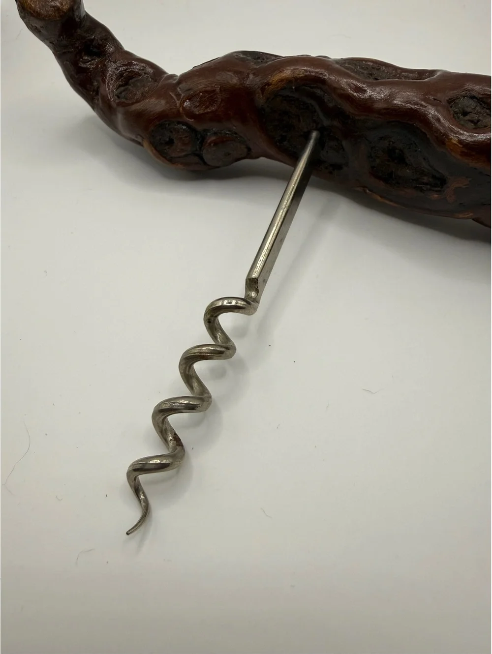 Vintage Mid Century Modern driftwood handle corkscrew wine opener kitchenware